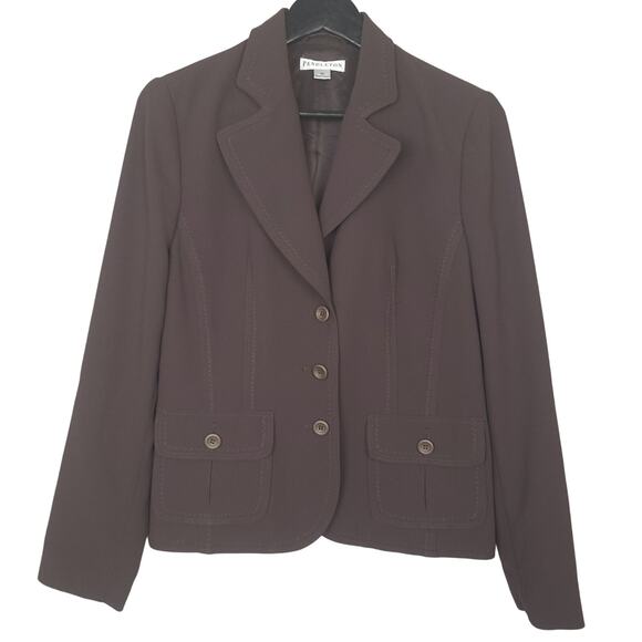 Pendleton Womens Blazer Jacket Sz 10 Three Button Polyester Two Pocket Brown EUC - Picture 2 of 9